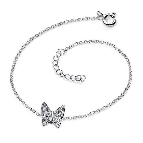 Sterling Silver Butterfly Charm Bracelet with Cubic Zirconia