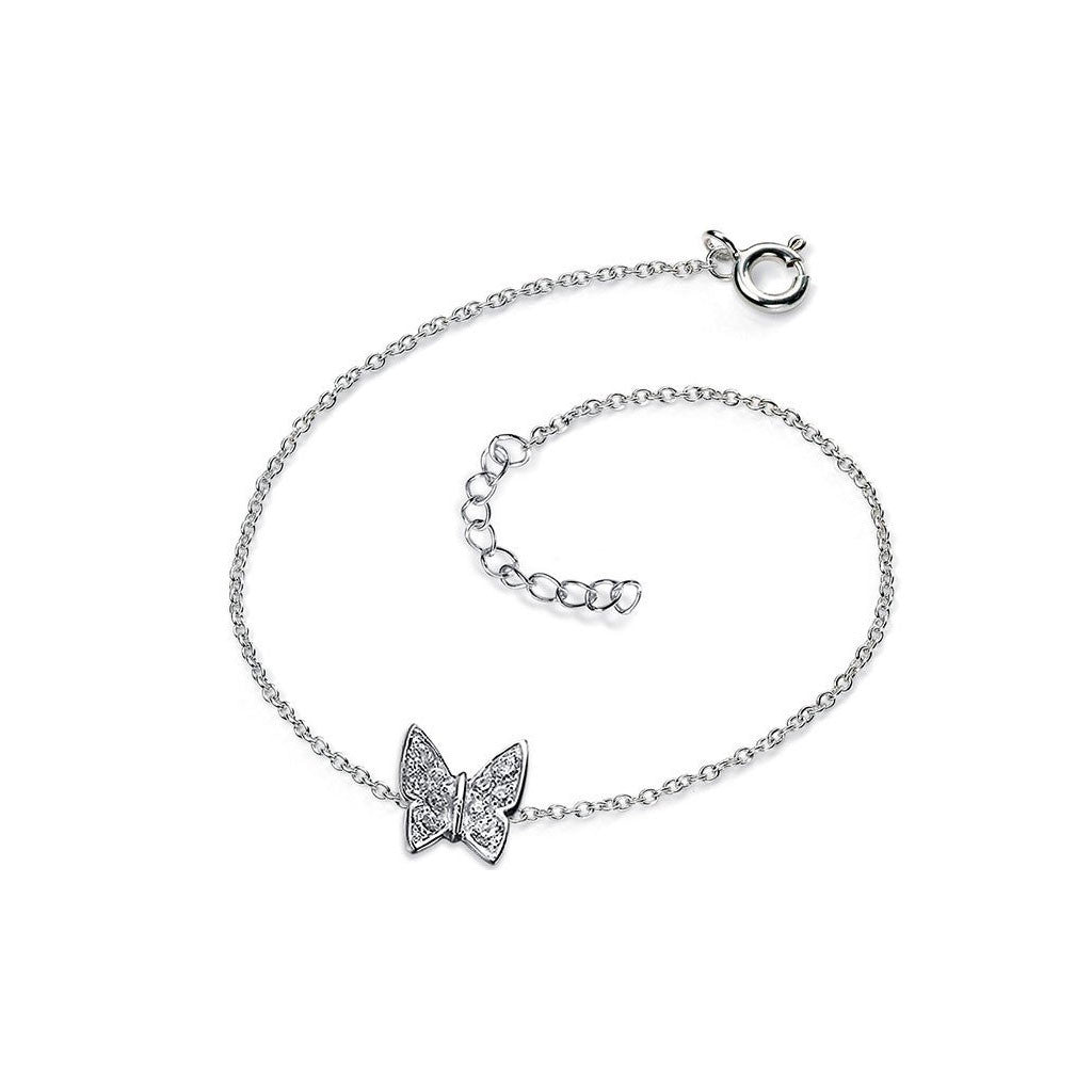 Sterling Silver Butterfly Charm Bracelet with Cubic Zirconia