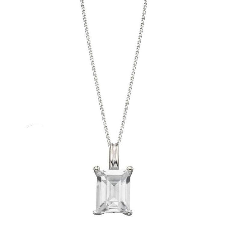  Sterling Silver Emerald Cut Clear Cubic Zirconia Pendant