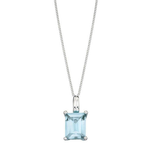 Sterling Silver and Aqua Blue Emerald Cut Cubic Zirconia Pendant