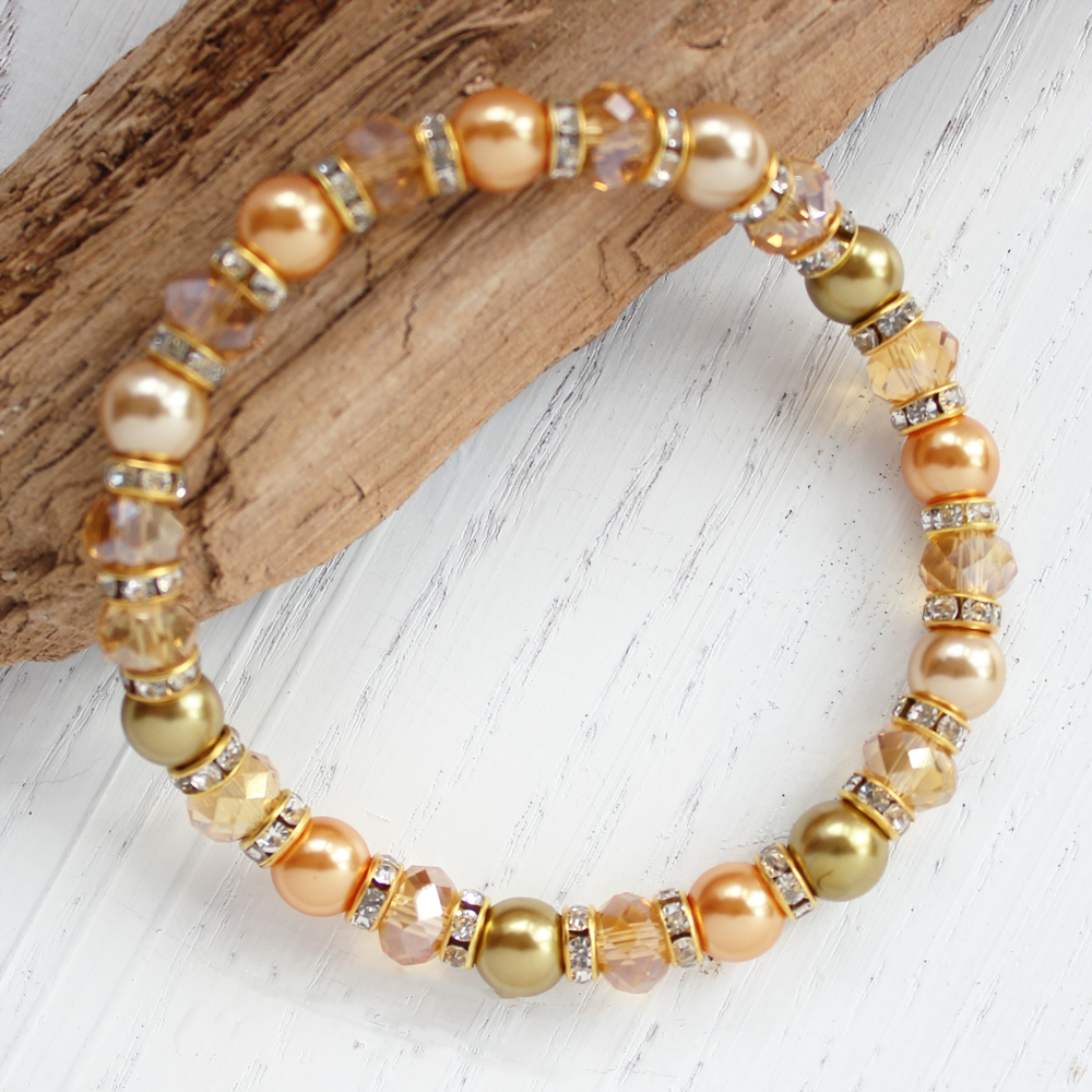 Sunrise Crystal and Pearl Handmade Bracelet