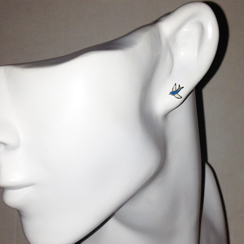 Blue and White Enamel Swallow Stud Earrings
