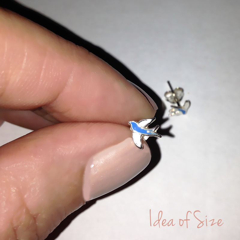 Blue and White Enamel Swallow Stud Earrings