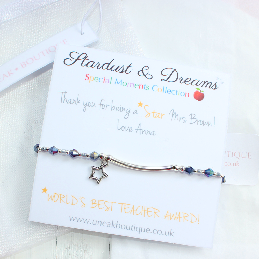 Worlds Best Teacher Beaded Crystal Star Bracelet