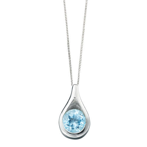 Silver Teardrop Blue Topaz Pendant