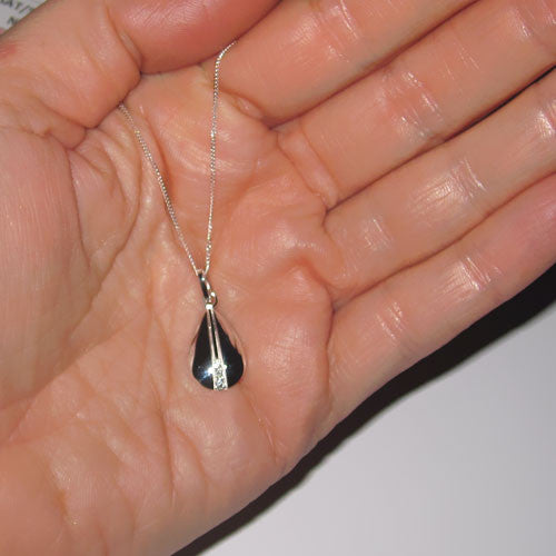 Teardrop Silver Pendant with Cubic Zirconia Center