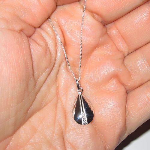 Teardrop Silver Pendant with Cubic Zirconia Center