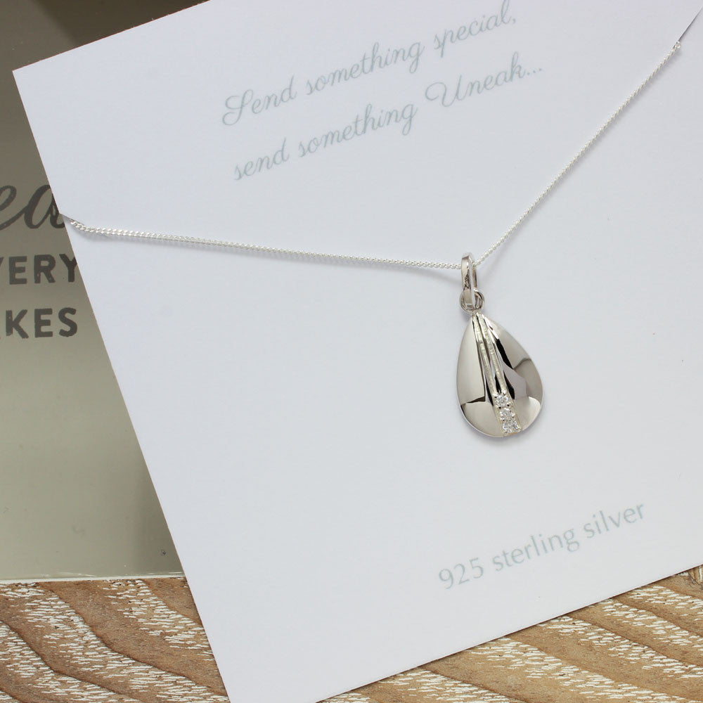 Teardrop Silver Pendant with Cubic Zirconia