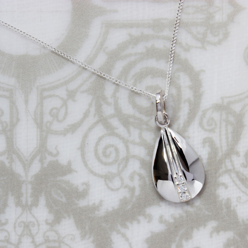 Teardrop Silver Pendant with Cubic Zirconia