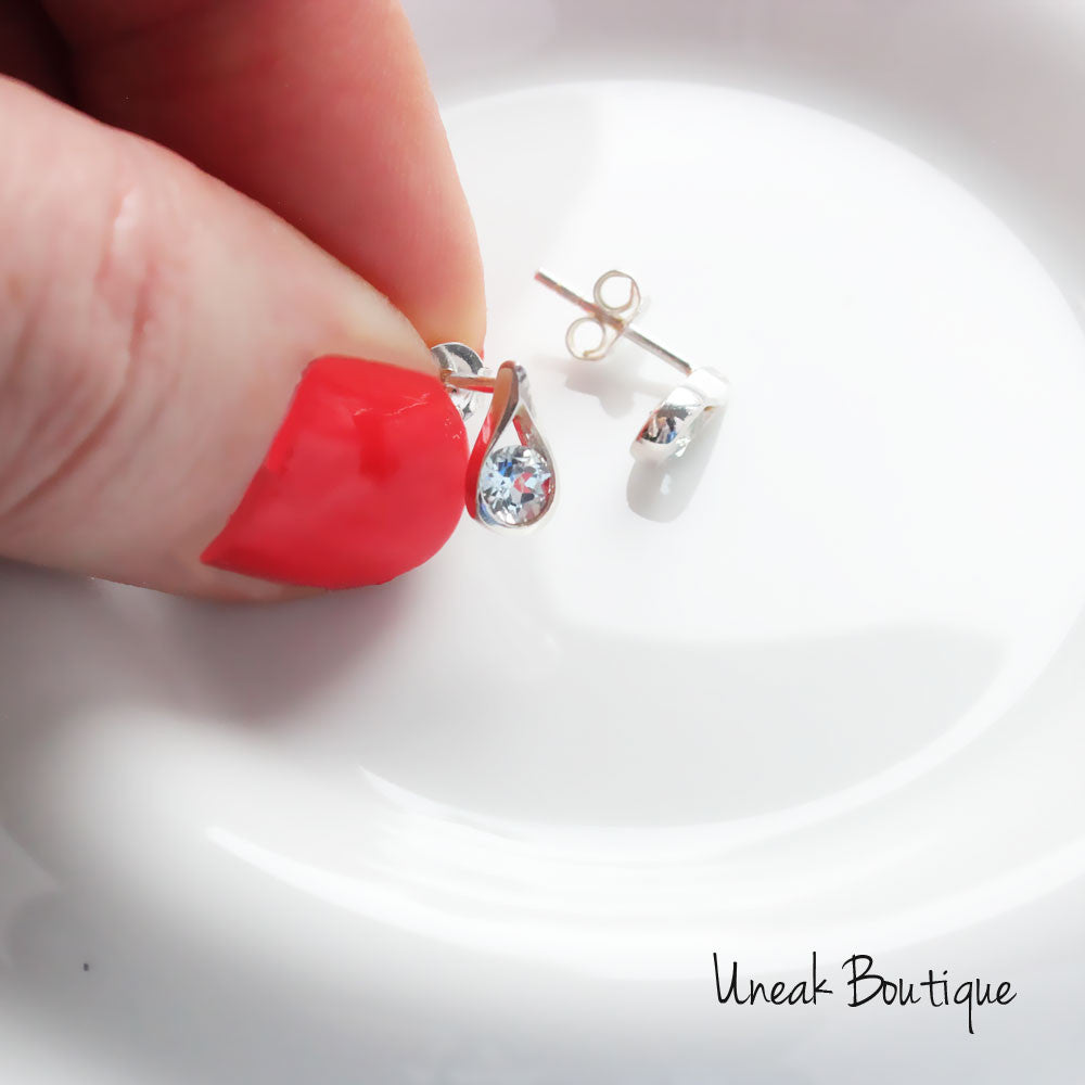 Mini Silver Teardrop Blue Topaz Earrings