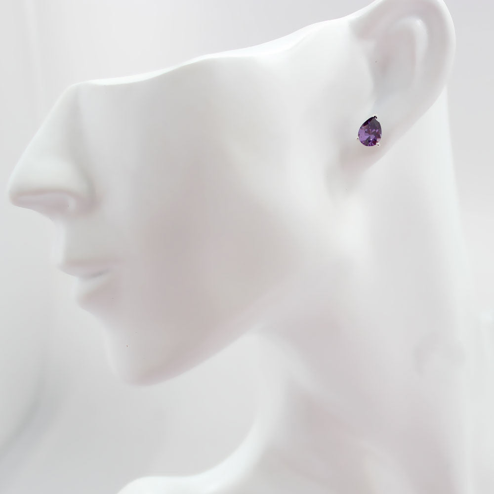 Teardrops of Amethyst Cubic Zirconia Silver Earrings