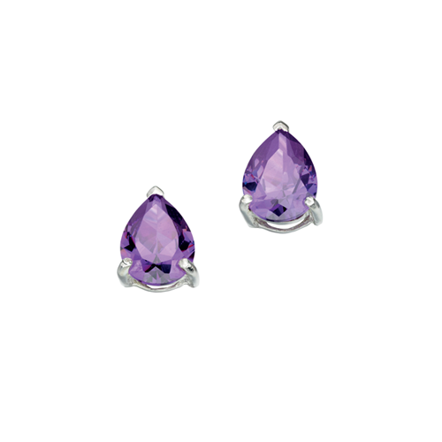 Teardrops of Amethyst Cubic Zirconia Silver Earrings