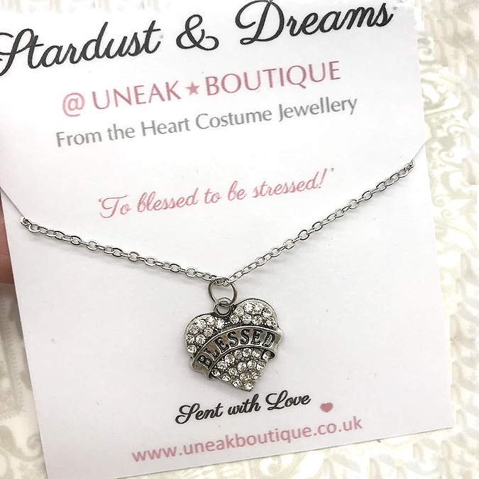 Too Blessed to be Stressed Ice Crystal Heart Pendant