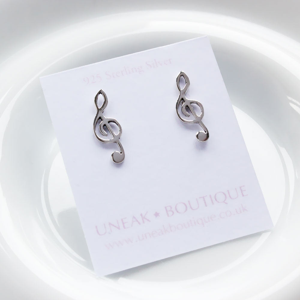 Treble Clef Silver Stud Earrings