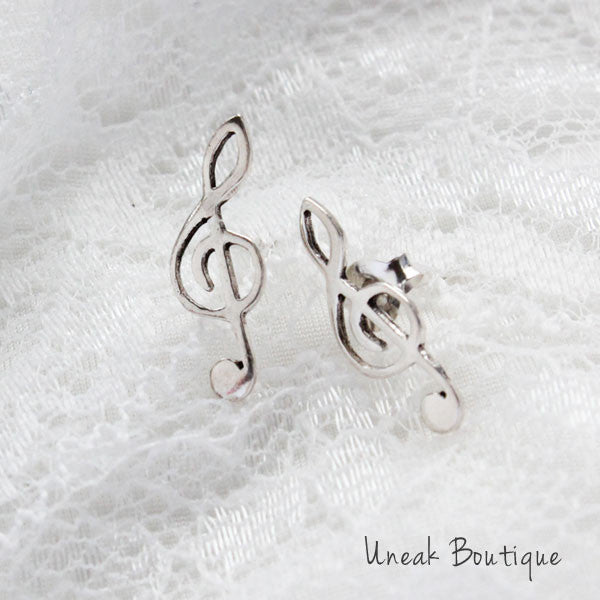 Treble Clef Silver Stud Earrings