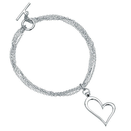 Open Heart Multi Chain T-bar Silver Bracelet