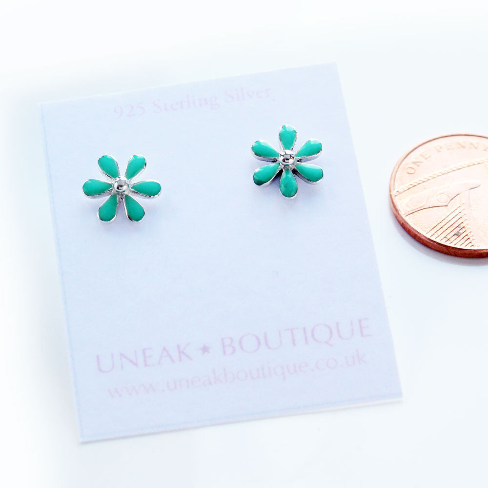 Silver Turquoise Flower Earrings