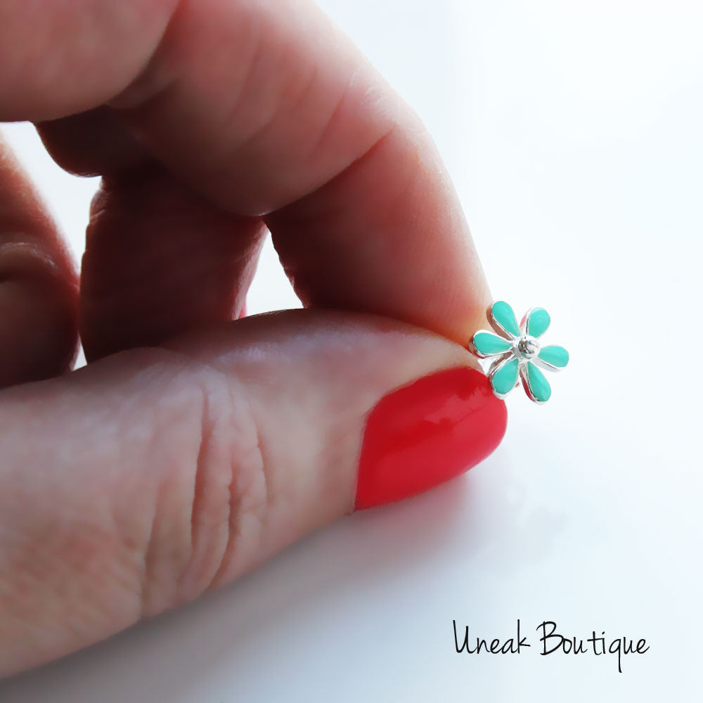 Silver Turquoise Flower Earrings