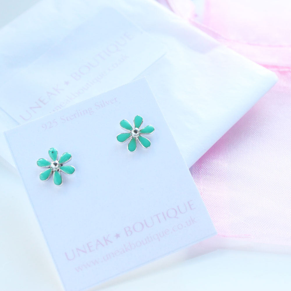 Silver Turquoise Flower Earrings