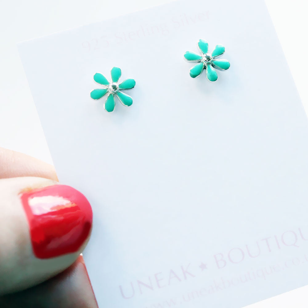 Silver Turquoise Flower Earrings