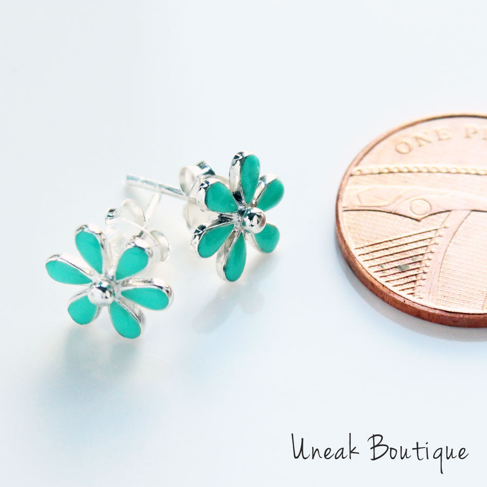 Silver Turquoise Flower Earrings