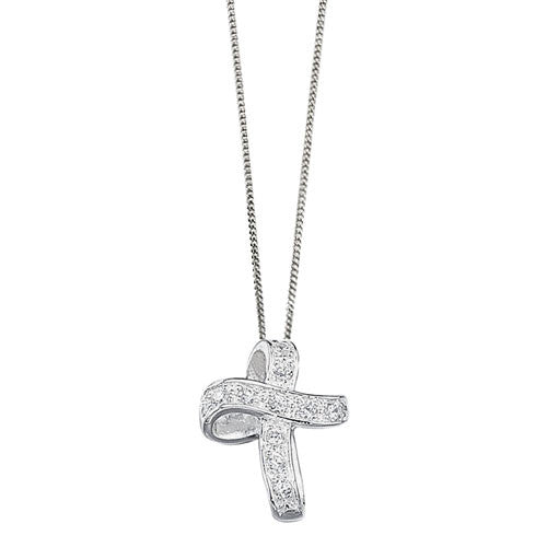 Cubic Zirconia Folded Sterling Silver Cross