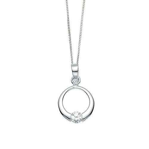 Open Circle Cubic Zirconia Silver Pendant