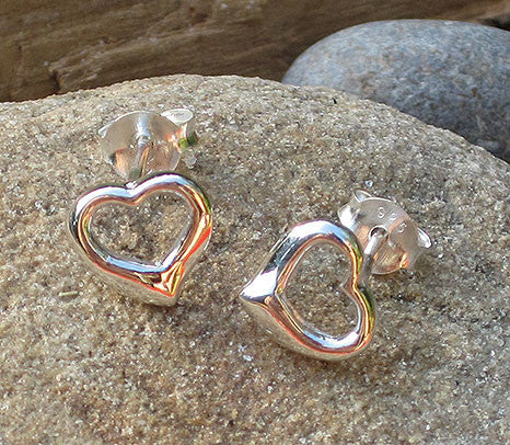 Small Open Silver Heart Earrings