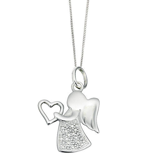 Silver and Clear Cubic Zirconia Kids Angel Pendant