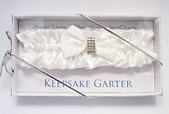White Satin and Diamante Bow Wedding Garter 2