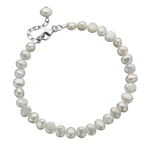 White Freshwater Pearl Bracelet by Elements Silver