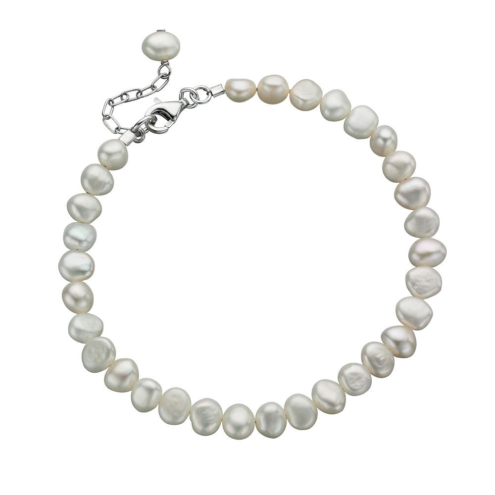 White Freshwater Pearl Bracelet by Elements Silver