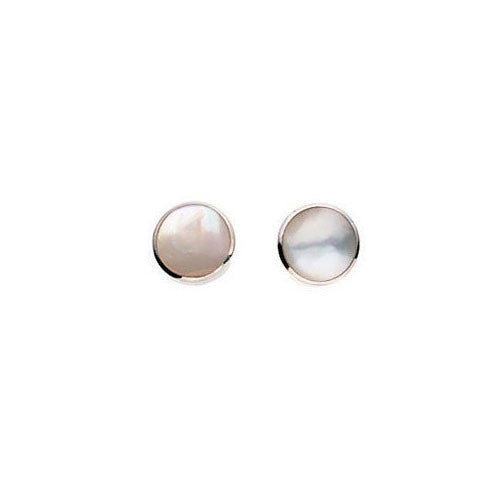 White Round Mother of Pearl Stud Earrings