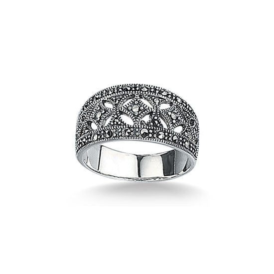 Wide Band Marcasite Ring in Sterling Silver