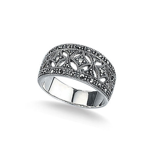 Wide Band Marcasite Ring in Sterling Silver