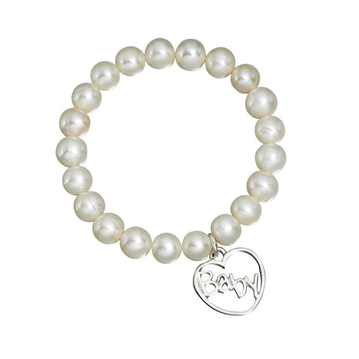 White Freshwater Pearl Heart Baby Bracelet