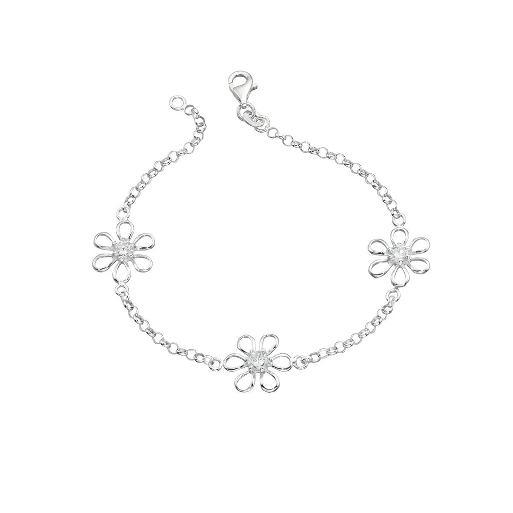 Cubic Zirconia Silver Daisy Bracelet