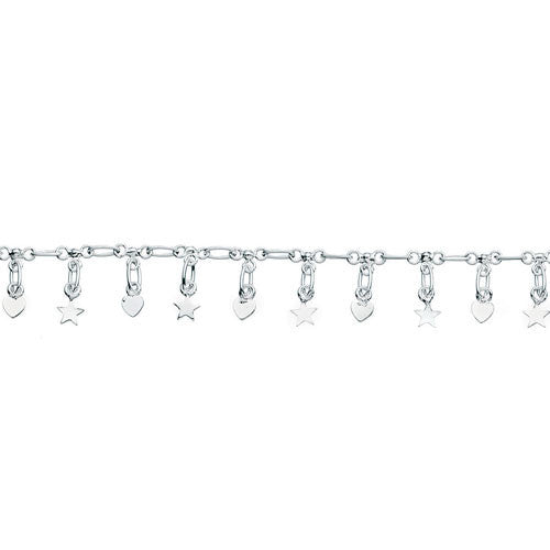 Hearts and Stars Silver Anklet