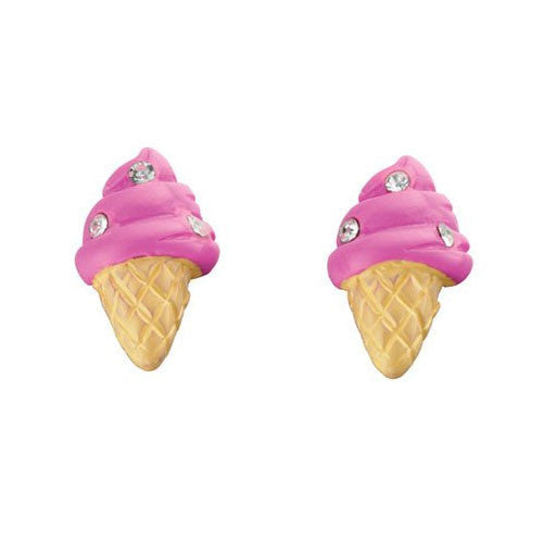 Pink Ice Cream Cone Stud Earrings