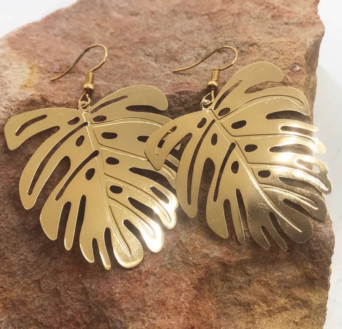 Gold Toned Leaf Drop Earrings — KookiBee