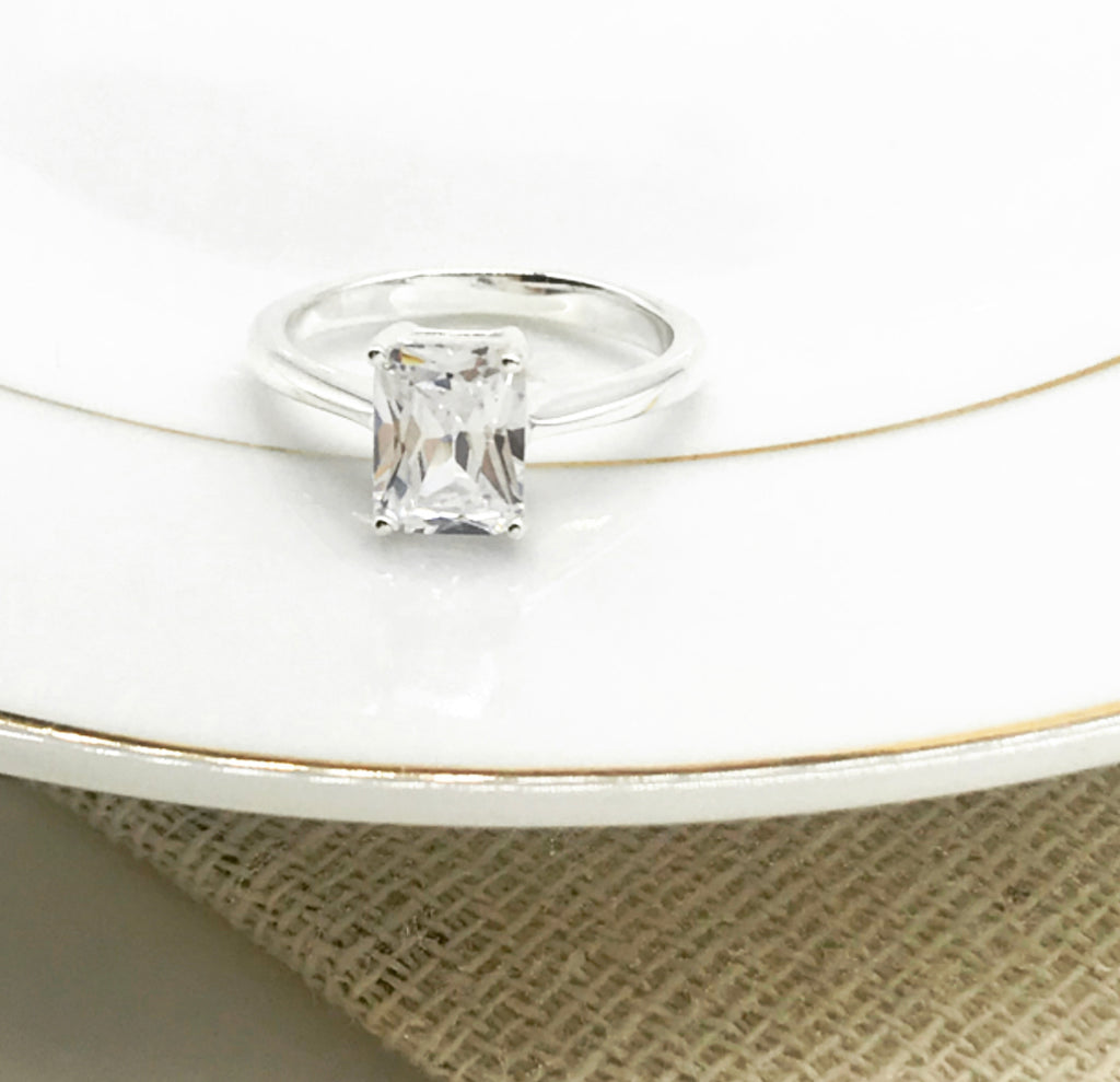 Belle Emerald Cut Cubic Zirconia Ring