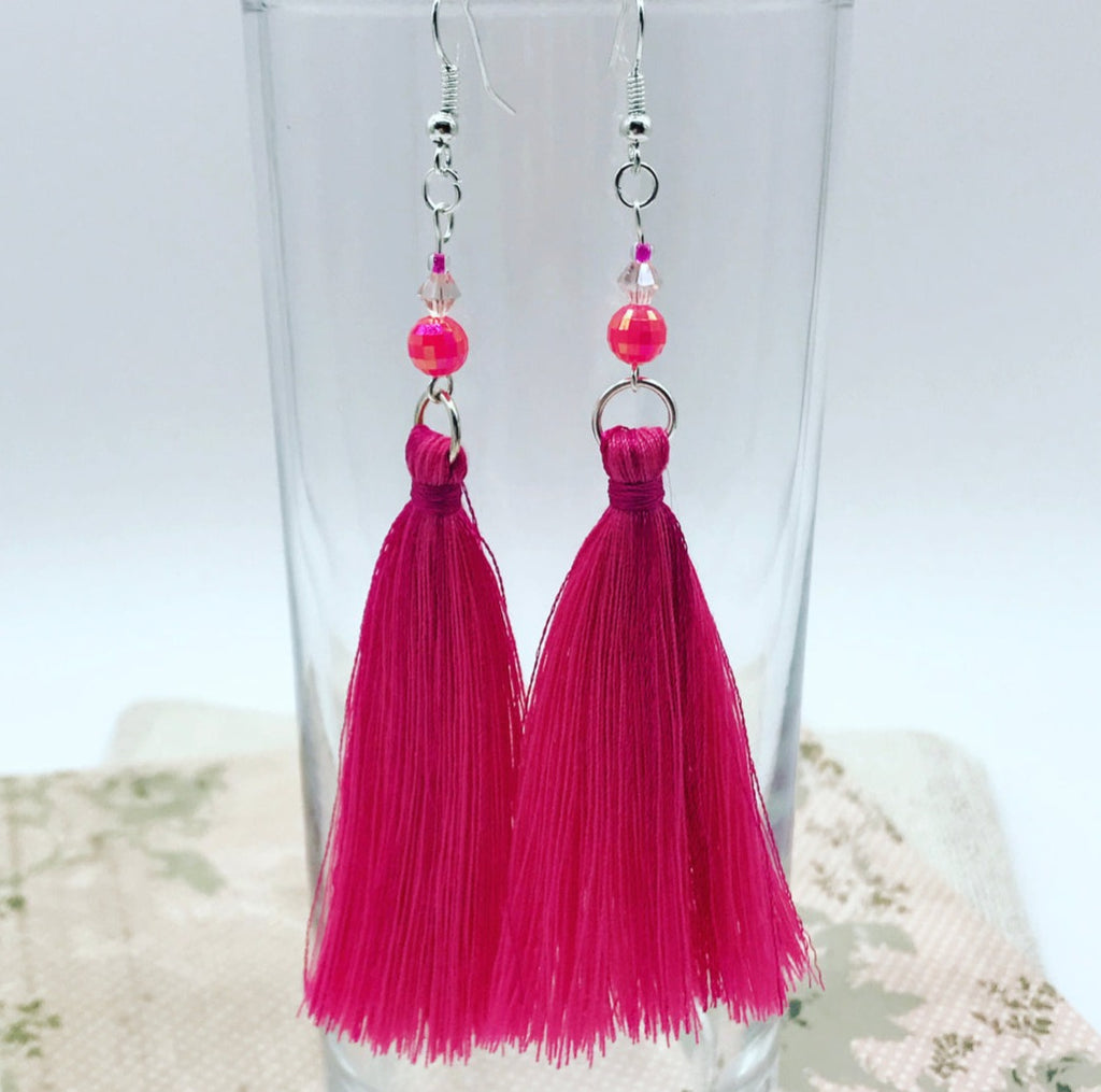 Cocktail Hot Pink Tassel Earrings