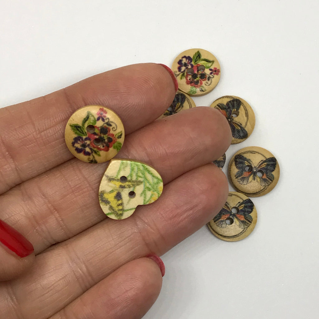 Butterfly floral & Heart Wooden Buttons