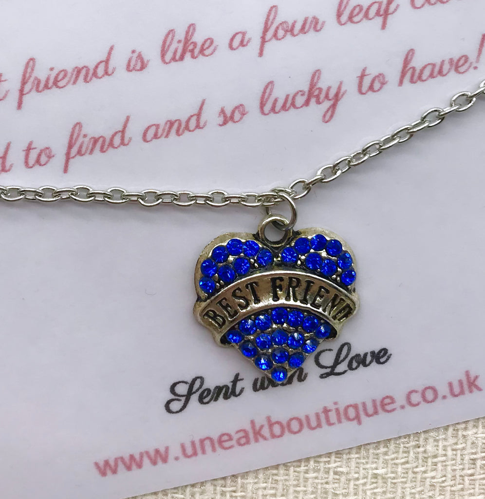 Blue Crystal Heart Best Friend Pendant