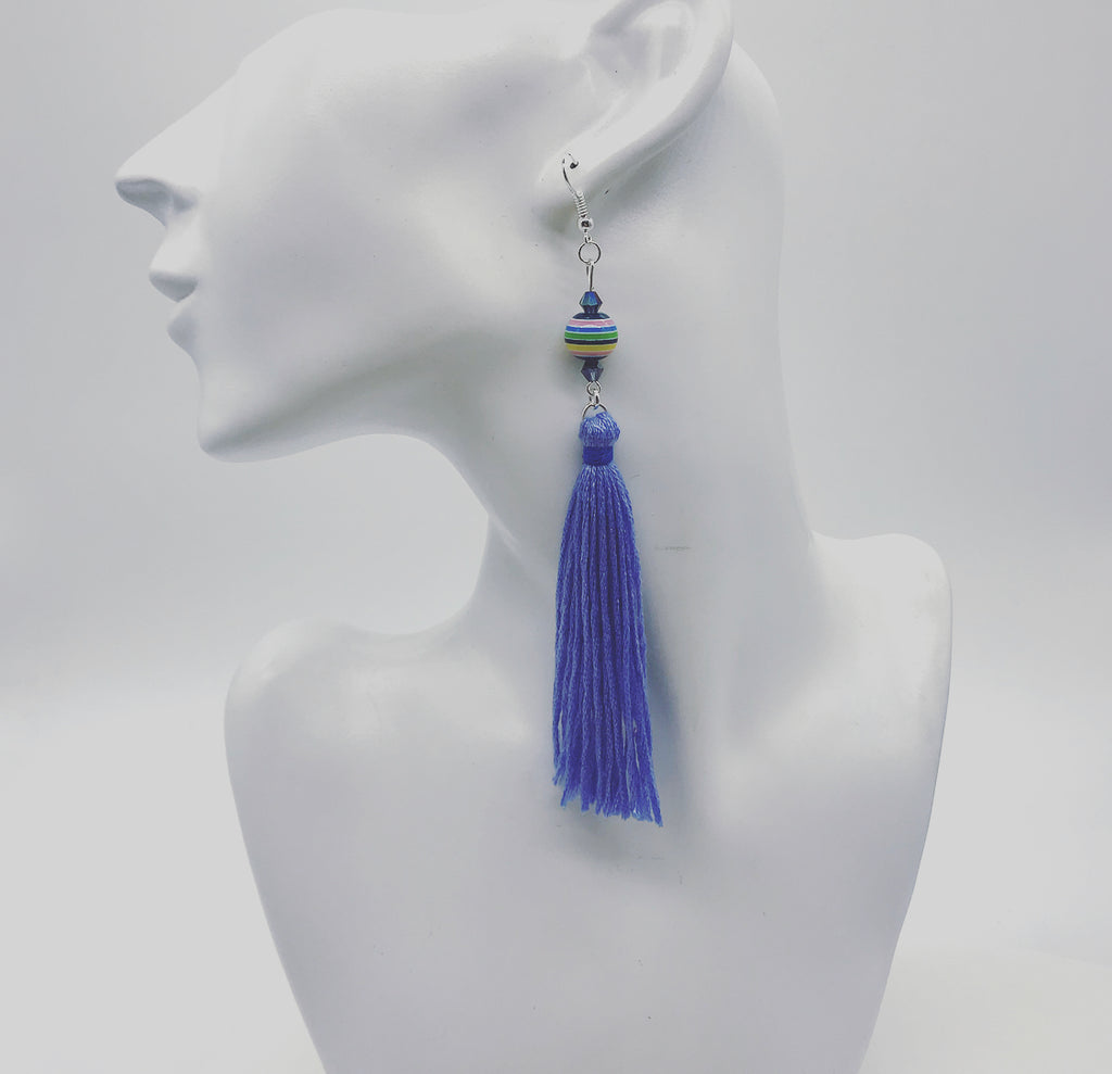 Carnival Blue Tassel Earrings