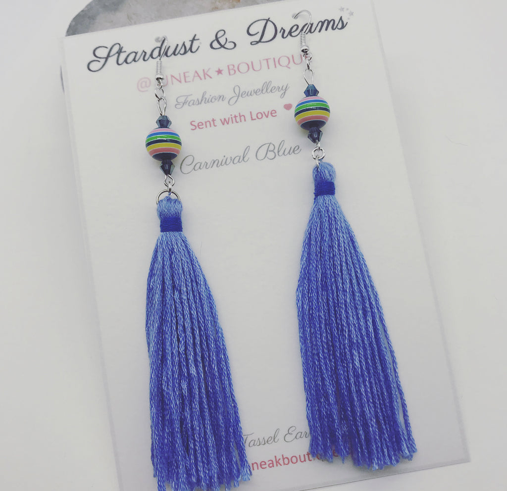Carnival Blue Tassel Earrings