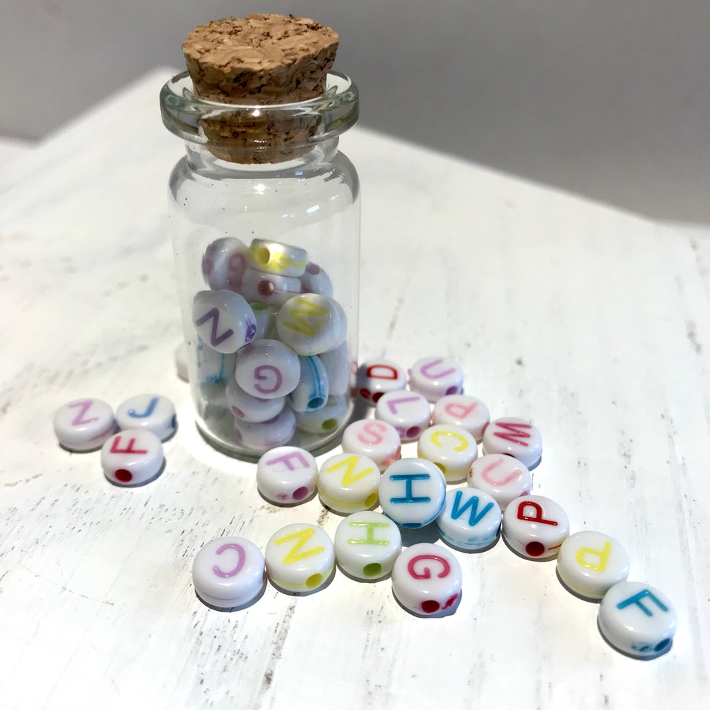 Mini Jar of Rainbow Alphabet Beads