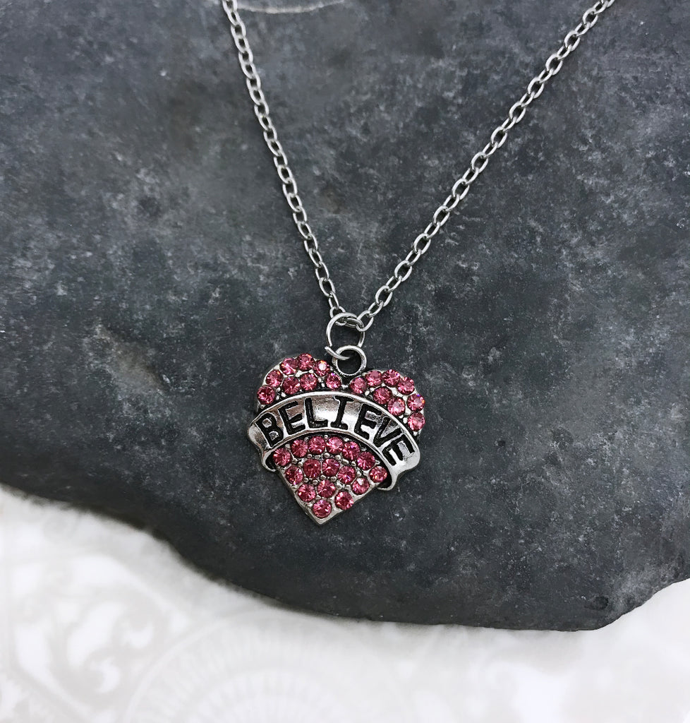 Believe Pink Crystal Heart Pendant