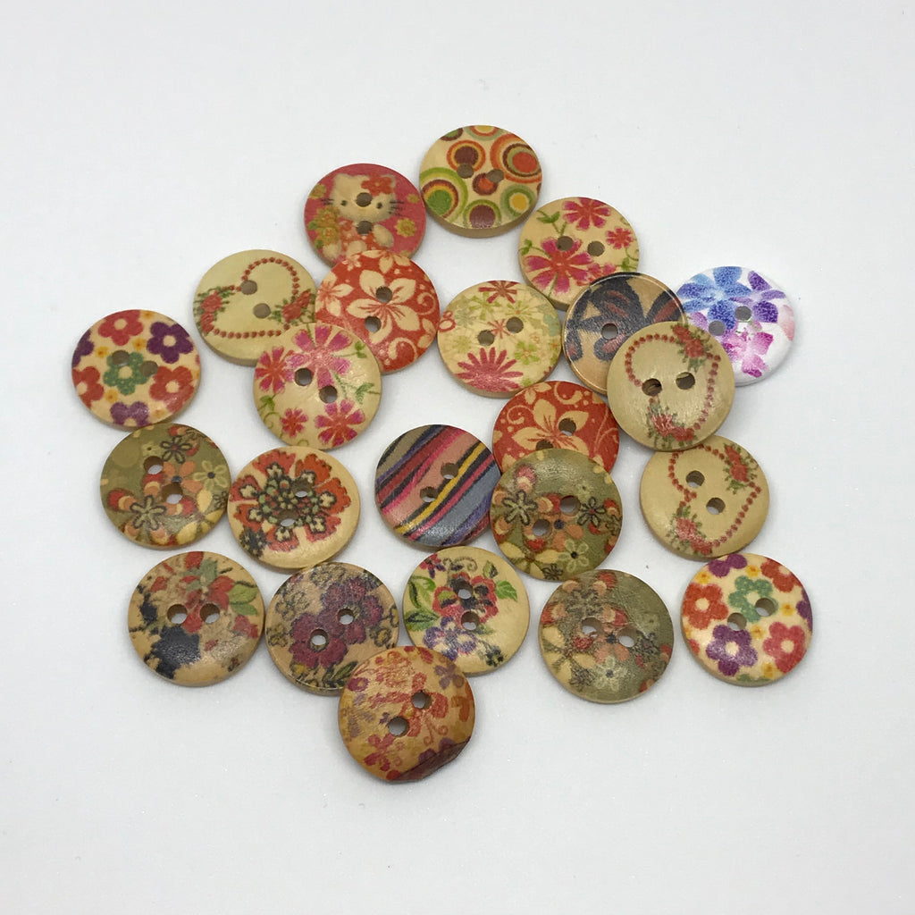 Mixed floral & Heart Wooden Buttons