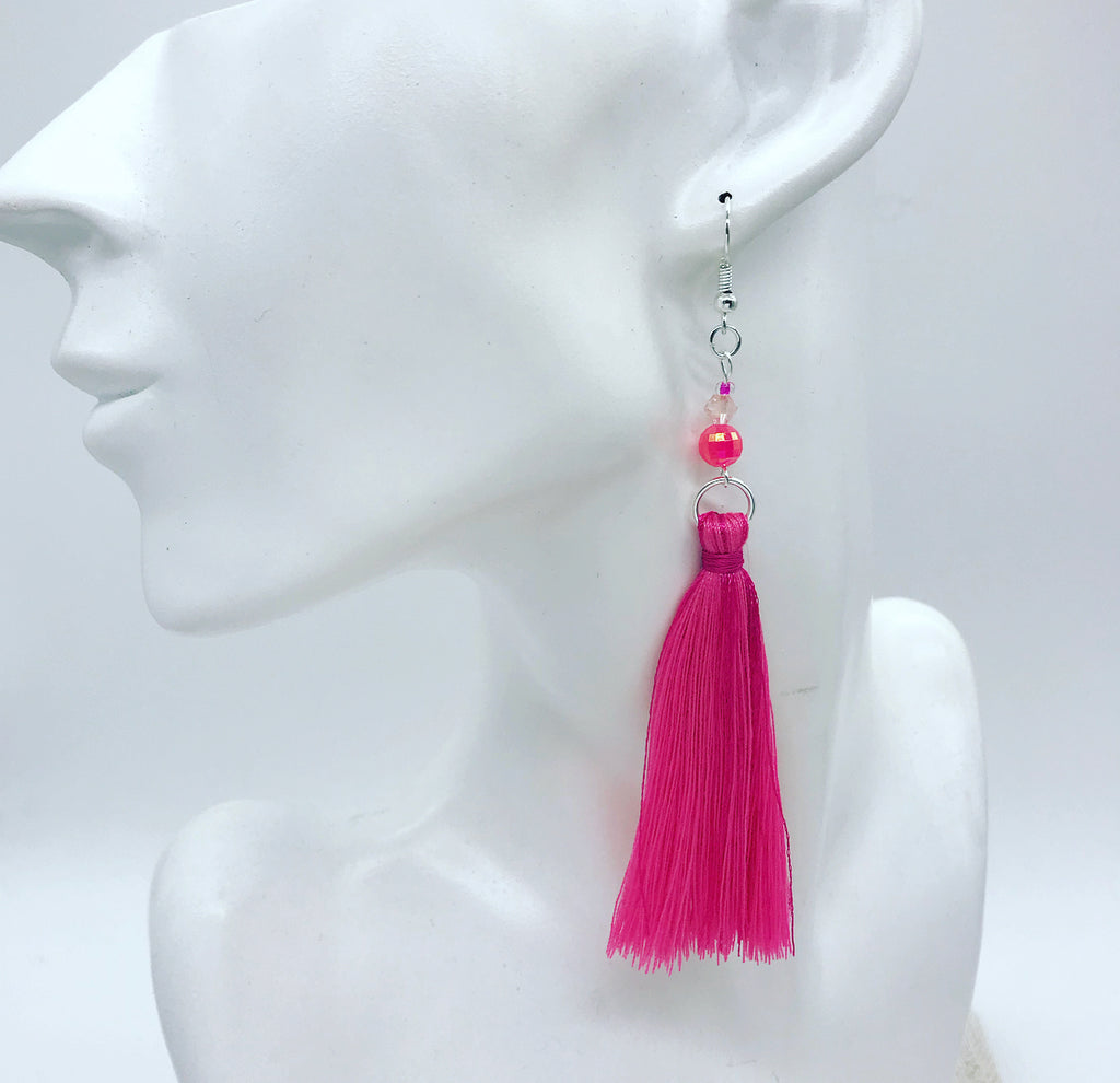Cocktail Hot Pink Tassel Earrings